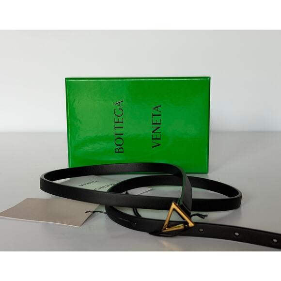 Bottega Veneta Triangle Leather Slim Black Belt 85/34 619759 NWT $390 main image 5